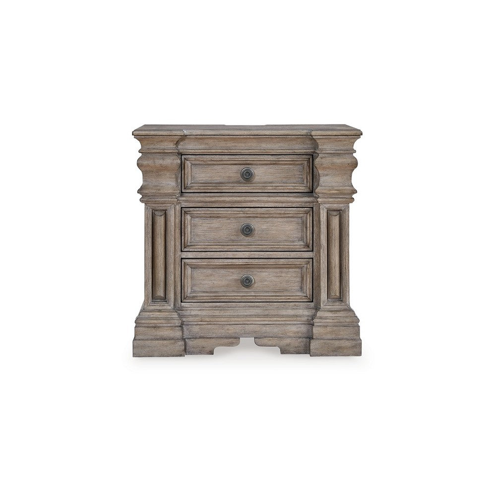 Blaie Nightstand, 3 Drawer, 29 inch, Taupe Brown Solid Hardwood Finish