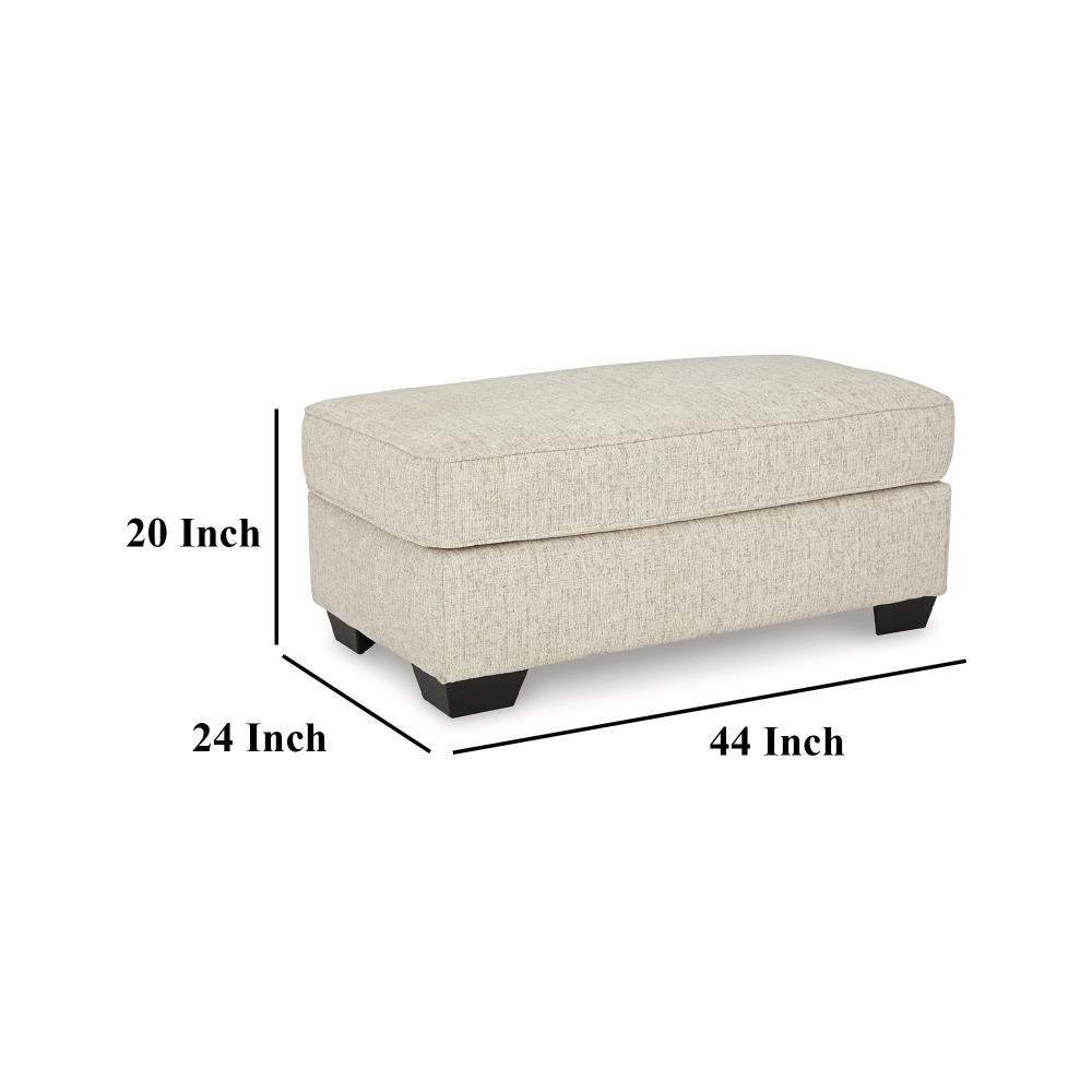 Burgess Ottoman, Ivory Polyester, Soft Cushions, Rectangular 44 Inch