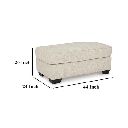 Burgess Ottoman, Ivory Polyester, Soft Cushions, Rectangular 44 Inch