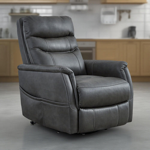 Barrett Power Lift Recliner Chair, Navy Blue Faux Leather, Pillow Back