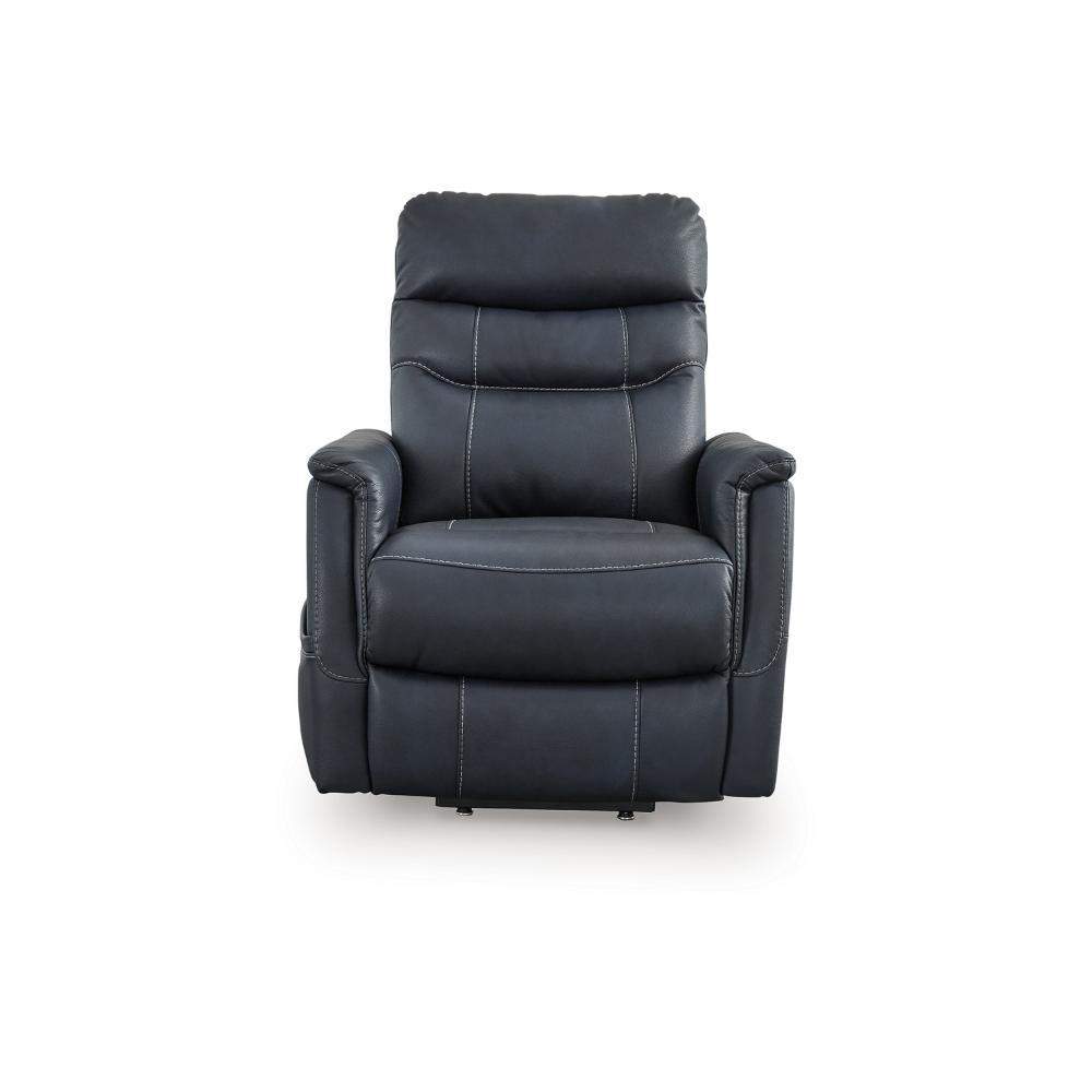 Barrett Power Lift Recliner Chair, Navy Blue Faux Leather, Pillow Back