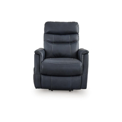 Barrett Power Lift Recliner Chair, Navy Blue Faux Leather, Pillow Back