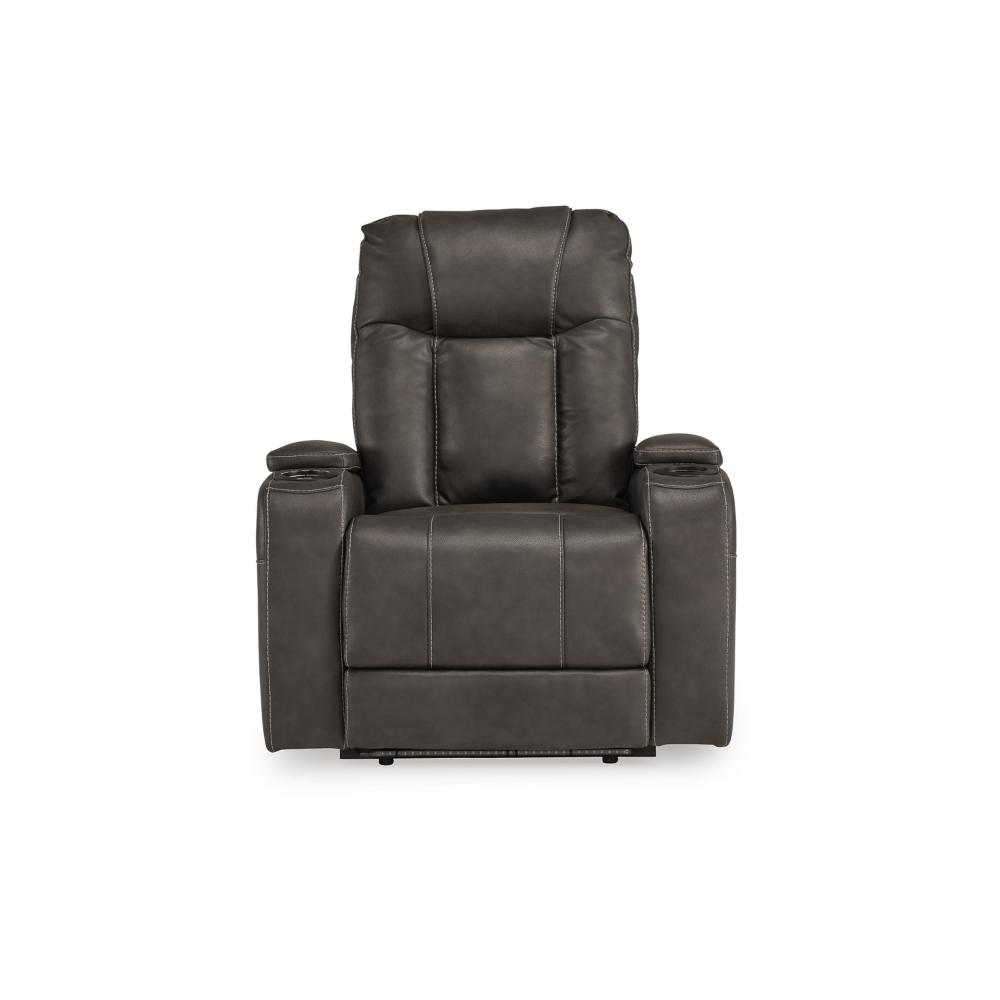 Callum Power Recliner Chair, Adjustable Headrest, Gray Faux Leather