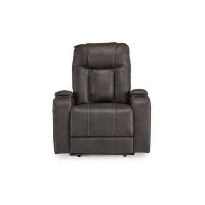 Callum Power Recliner Chair, Adjustable Headrest, Gray Faux Leather