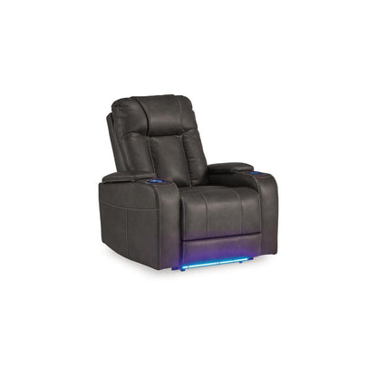 Callum Power Recliner Chair, Adjustable Headrest, Gray Faux Leather