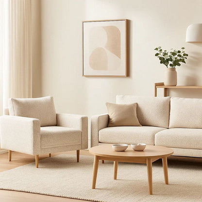 Remy Accent Chair, Bench Seat w Track Arms, Plush Off White Boucle