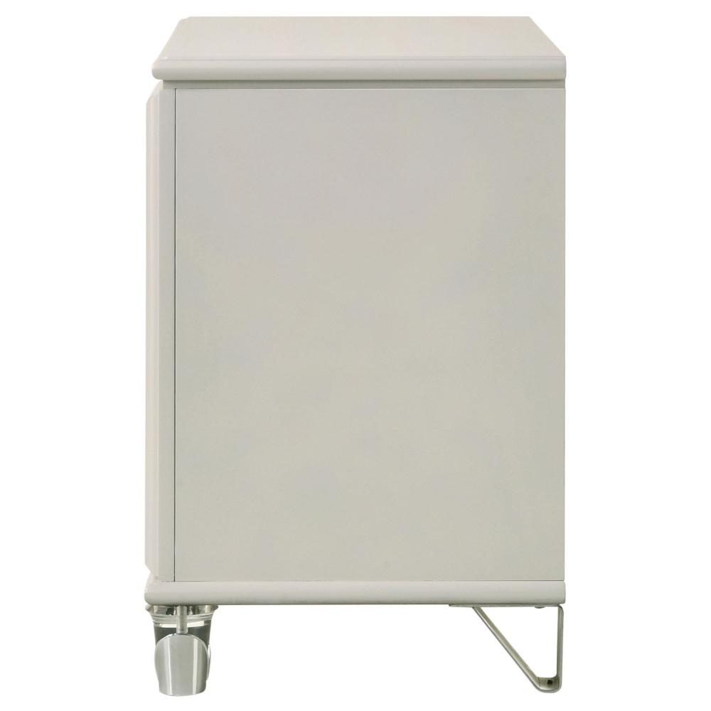 Ory Nightstand w 2 Drawers, Chrome Star Handle, Pearl Ivory Wood