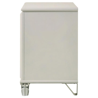 Ory Nightstand w 2 Drawers, Chrome Star Handle, Pearl Ivory Wood
