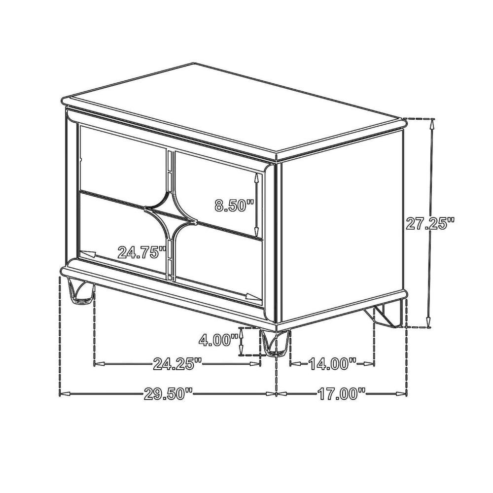 Ory Nightstand w 2 Drawers, Chrome Star Handle, Pearl Ivory Wood