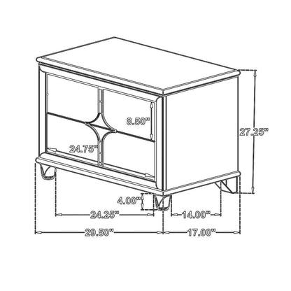 Ory Nightstand w 2 Drawers, Chrome Star Handle, Pearl Ivory Wood