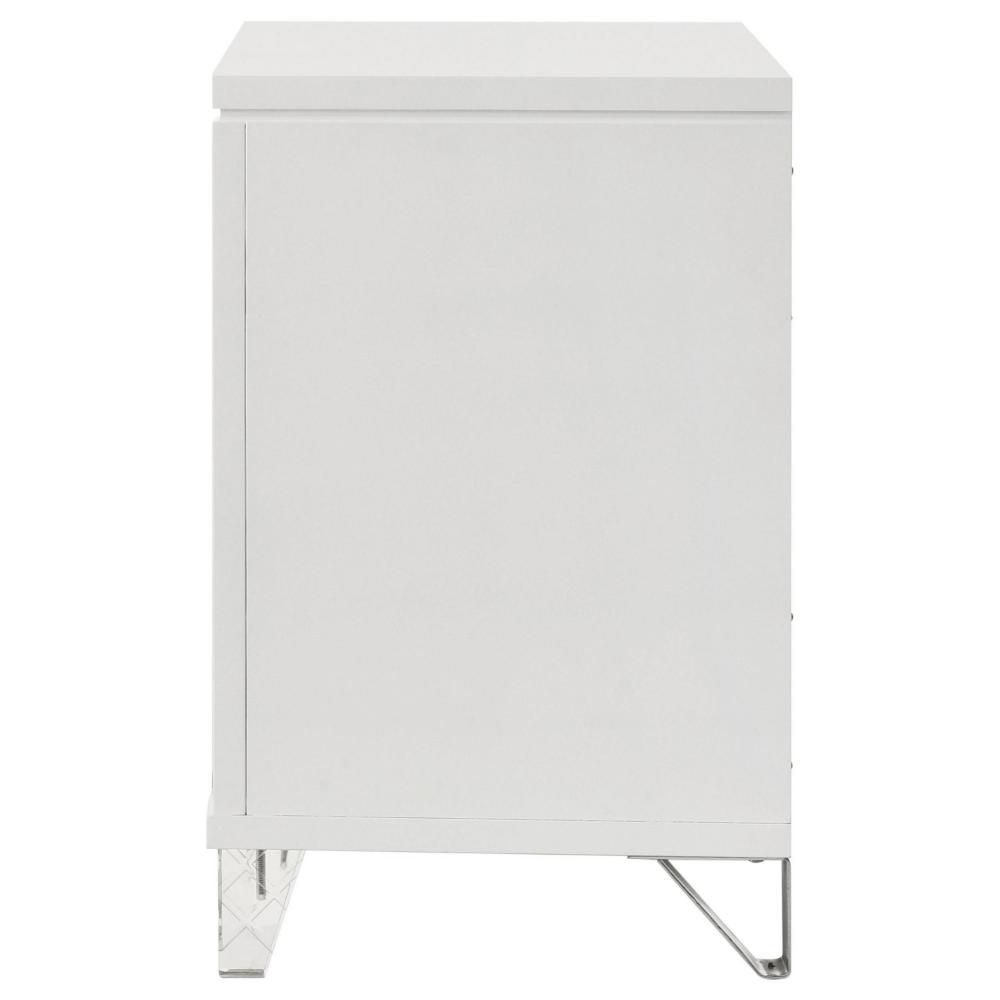 Mory Nightstand, 2 Drawers, Embossed Herringbone Pattern White, Chrome
