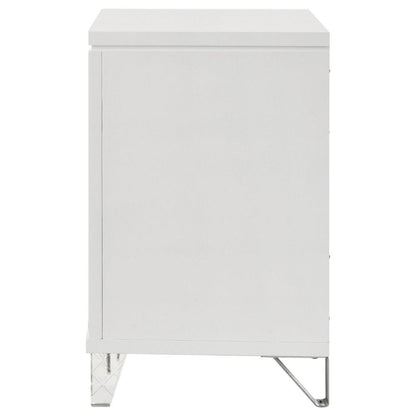 Mory Nightstand, 2 Drawers, Embossed Herringbone Pattern White, Chrome