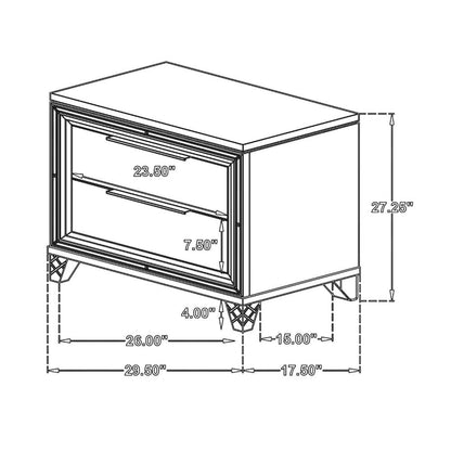 Mory Nightstand, 2 Drawers, Embossed Herringbone Pattern White, Chrome