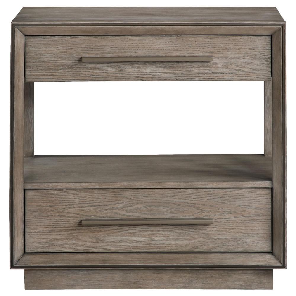 Lyni Nightstand, 2 Storage Drawers, Open Shelf, Washed Oak Brown