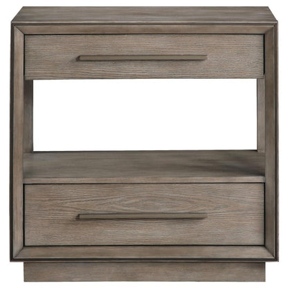 Lyni Nightstand, 2 Storage Drawers, Open Shelf, Washed Oak Brown