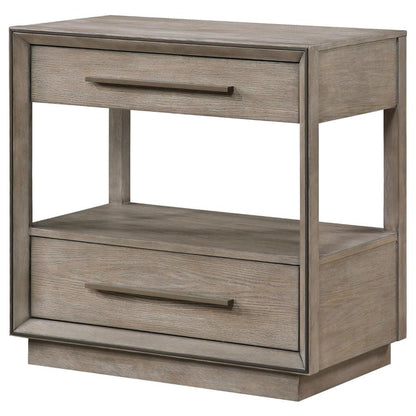 Lyni Nightstand, 2 Storage Drawers, Open Shelf, Washed Oak Brown