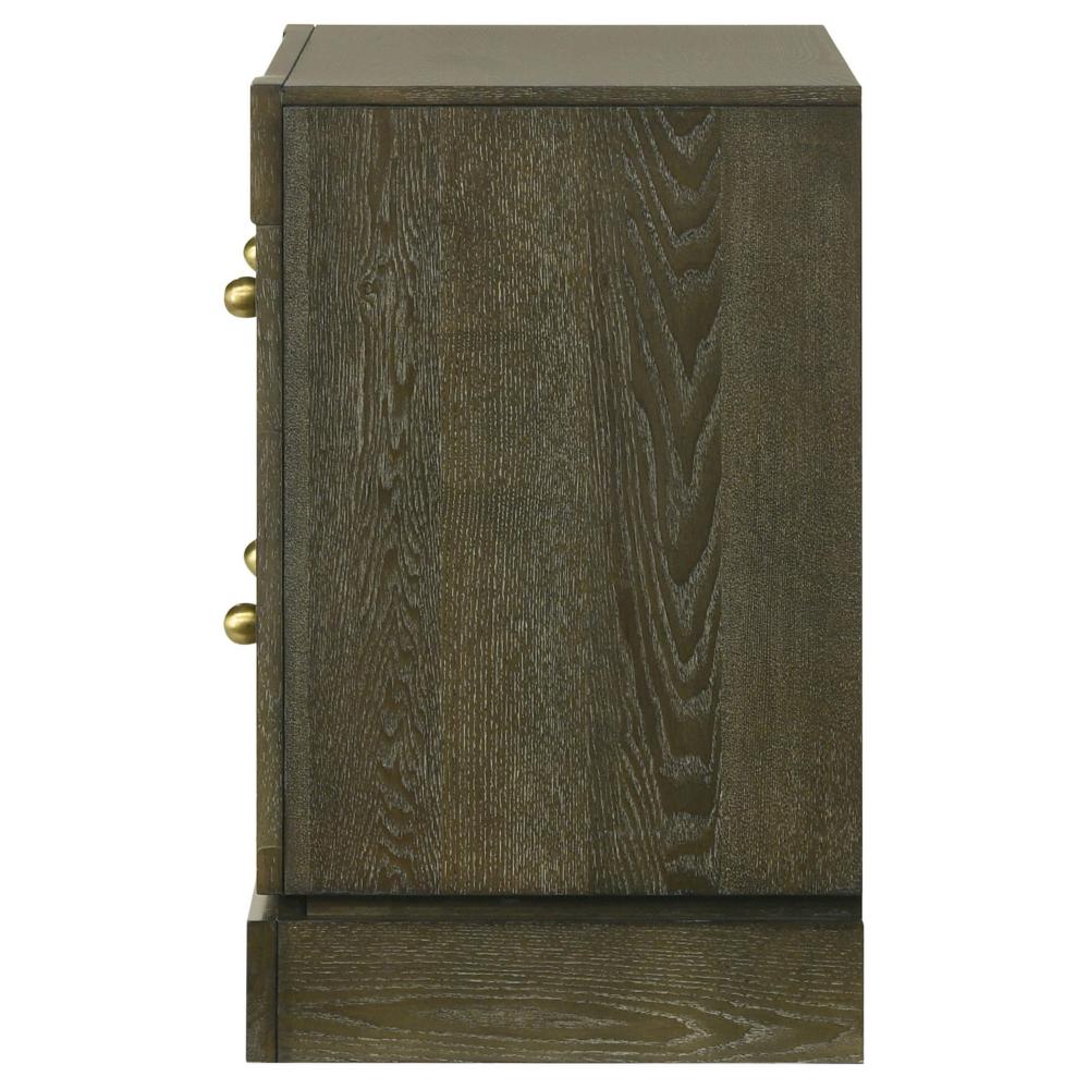 Seon Nightstand, 2 Drawers with Brass Knobs, Dark Cocoa Brown Wood