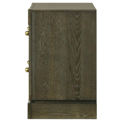 Seon Nightstand, 2 Drawers with Brass Knobs, Dark Cocoa Brown Wood