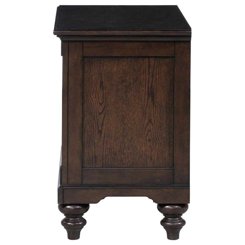 Meon Nightstand w Drawer and Open Cubby Shelf, Dark Oak Brown Wood