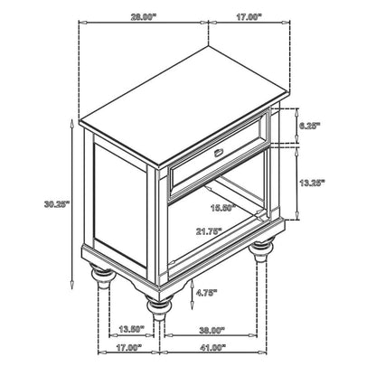 Meon Nightstand w Drawer and Open Cubby Shelf, Dark Oak Brown Wood