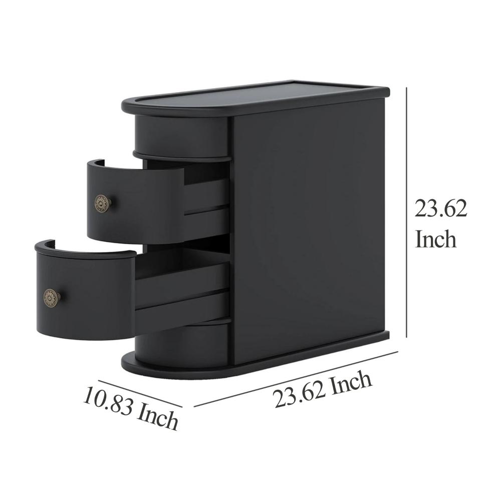 Side End Table, C Black Frame, Silver Metal Knobs 2 Drawer, 24 Inch