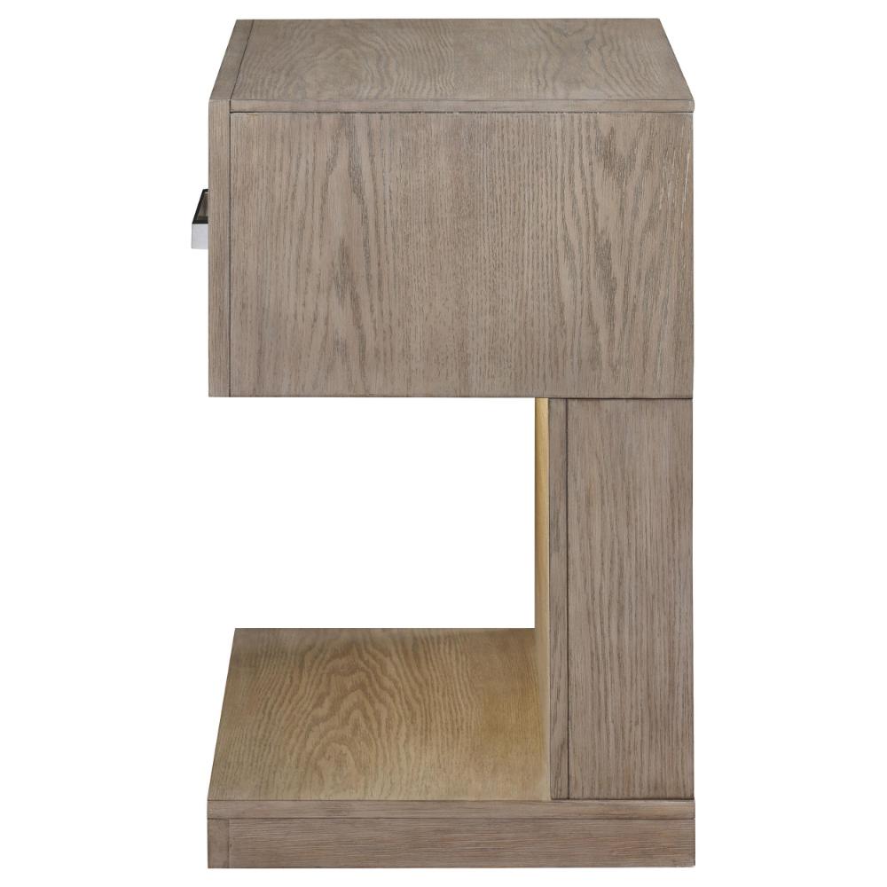 Keno Nightstand, 27 Inch Brown Acacia Wood, Storage Drawer, LED Light