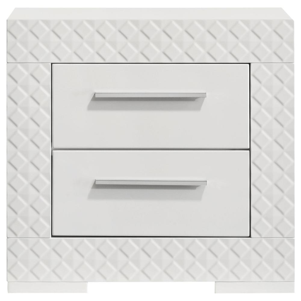 Ivon Nightstand, 2 Drawers, 26 Inch Modern Glossy White Solid Hardwood