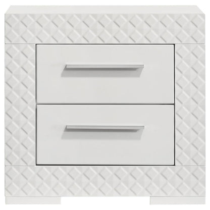Ivon Nightstand, 2 Drawers, 26 Inch Modern Glossy White Solid Hardwood