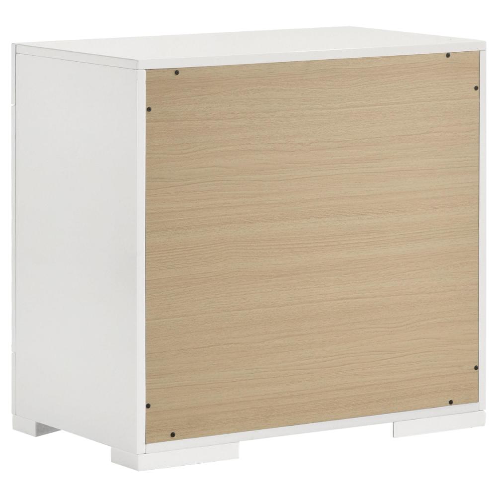 Ivon Nightstand, 2 Drawers, 26 Inch Modern Glossy White Solid Hardwood