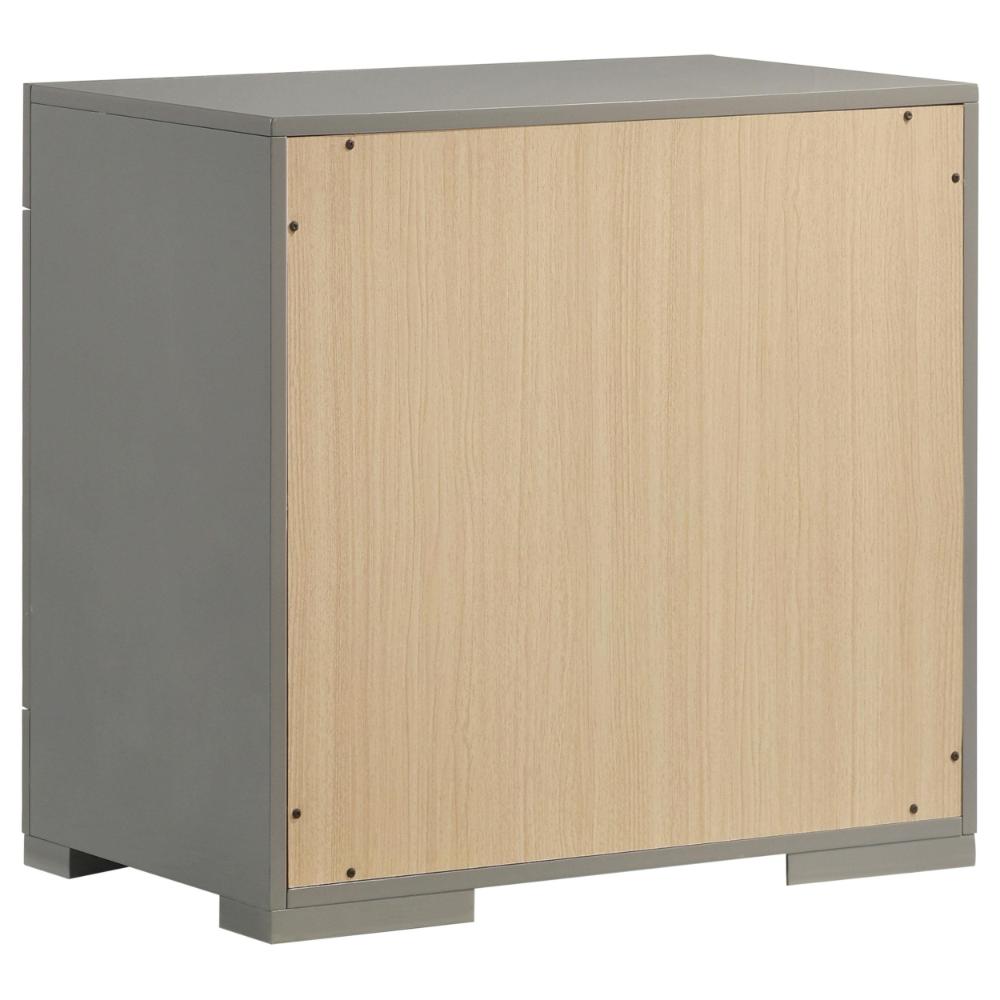 Ivon Nightstand, 2 Storage Drawers, 26 Inch Glossy Gray Hardwood