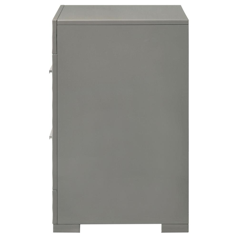 Ivon Nightstand, 2 Storage Drawers, 26 Inch Glossy Gray Hardwood