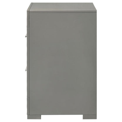 Ivon Nightstand, 2 Storage Drawers, 26 Inch Glossy Gray Hardwood