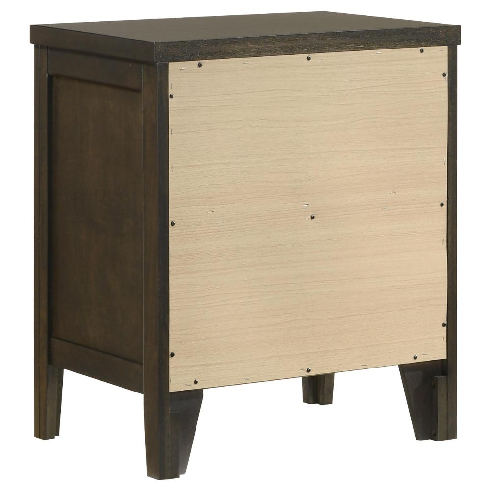 Wily Nightstand, Dark Brown Wood, 2 Drawers with Round Nickel Knobs