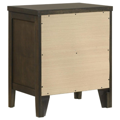Wily Nightstand, Dark Brown Wood, 2 Drawers with Round Nickel Knobs