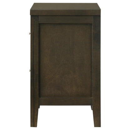 Wily Nightstand, Dark Brown Wood, 2 Drawers with Round Nickel Knobs