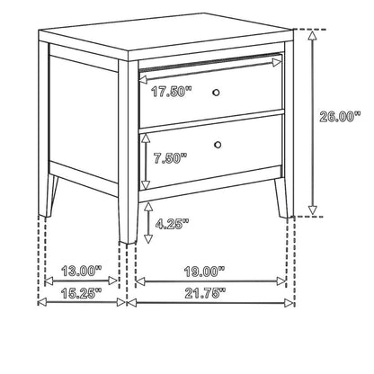 Wily Nightstand, Dark Brown Wood, 2 Drawers with Round Nickel Knobs