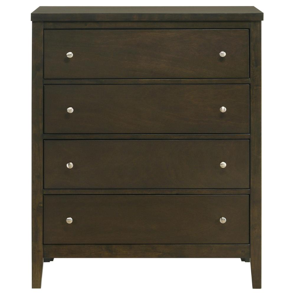 Wily Tall Dresser Chest, Dark Brown Wood, 4 Drawer, Round Nickel Knobs