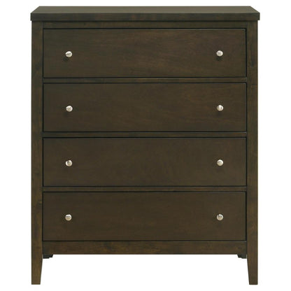 Wily Tall Dresser Chest, Dark Brown Wood, 4 Drawer, Round Nickel Knobs
