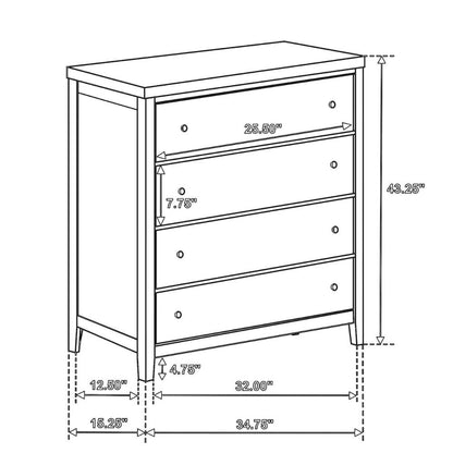 Wily Tall Dresser Chest, Dark Brown Wood, 4 Drawer, Round Nickel Knobs