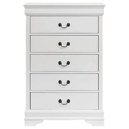 Nim Tall Dresser Chest, 5 Storage Drawers, Classic White Molded Trim