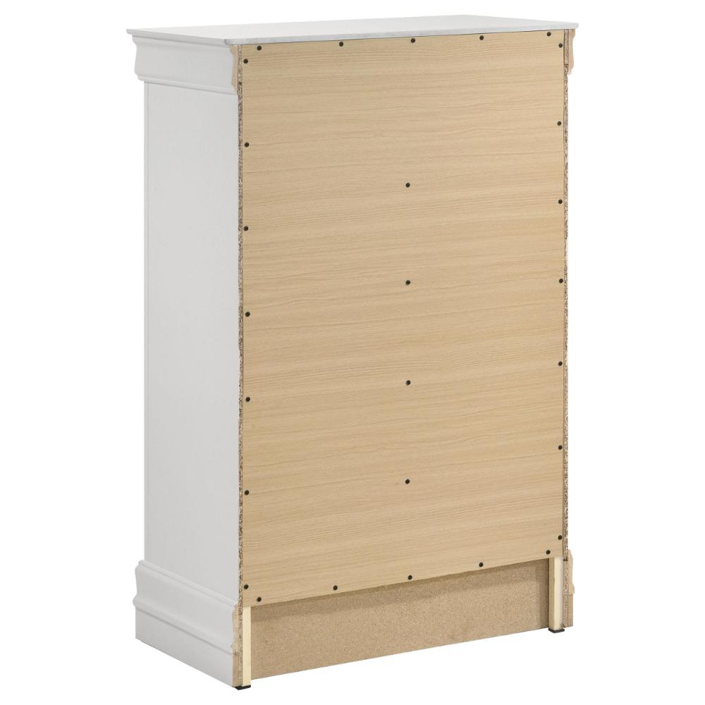 Nim Tall Dresser Chest, 5 Storage Drawers, Classic White Molded Trim
