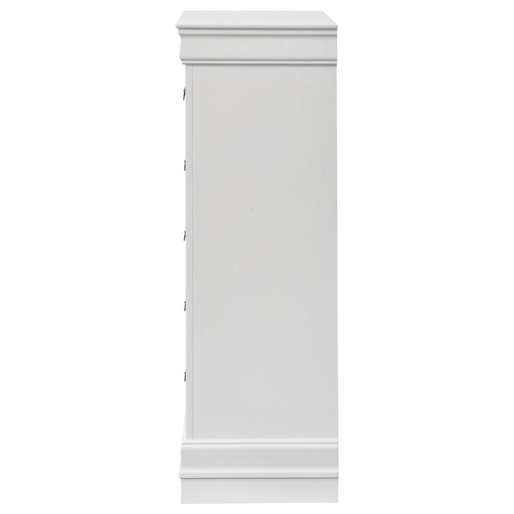 Nim Tall Dresser Chest, 5 Storage Drawers, Classic White Molded Trim