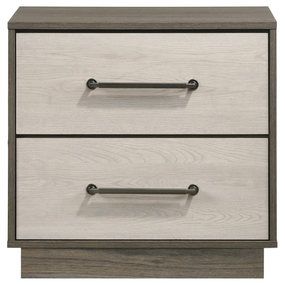 Fene Nightstand, 2 Storage Drawers with Nickel Handles, 24 Inch Gray