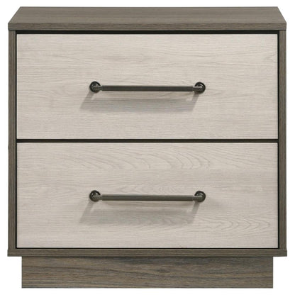Fene Nightstand, 2 Storage Drawers with Nickel Handles, 24 Inch Gray