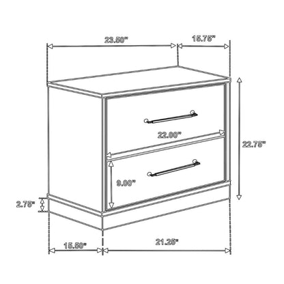 Fene Nightstand, 2 Storage Drawers with Nickel Handles, 24 Inch Gray