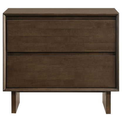 Genu Nightstand, 2 Drawers w Fingertip Handles, Warm Walnut Brown
