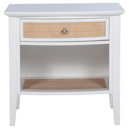 Heo Nightstand, 1 Brown Rattan Woven Drawer, Open Shelf, White Wood