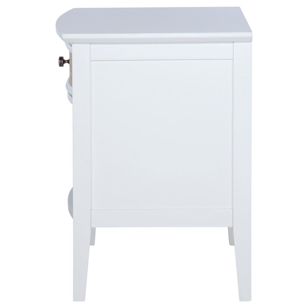 Heo Nightstand, 1 Brown Rattan Woven Drawer, Open Shelf, White Wood