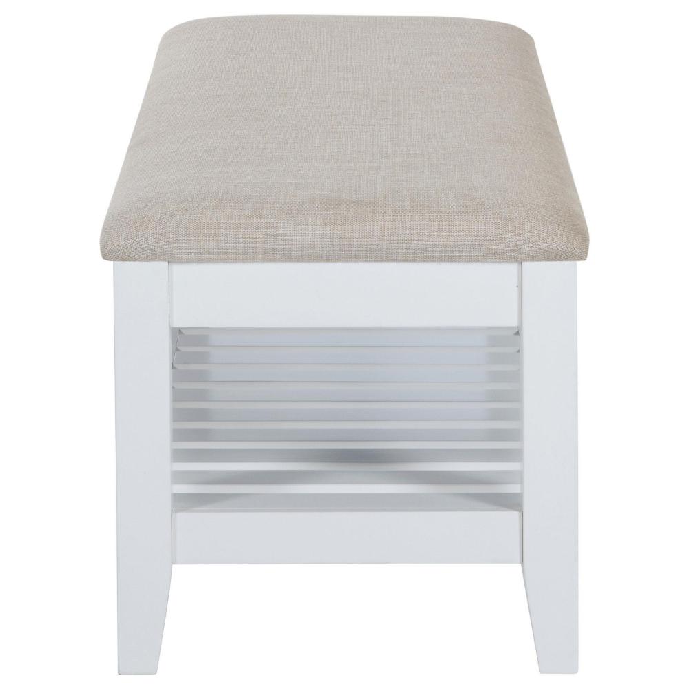 Heo Dining Bench, Slatted Shelf, Beige Padded Seat, 50 Inch White