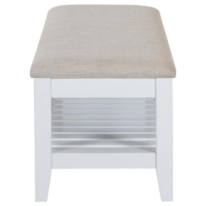 Heo Dining Bench, Slatted Shelf, Beige Padded Seat, 50 Inch White